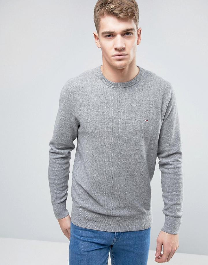 Tommy Hilfiger Pique Crew Sweater Small Logo - Gray