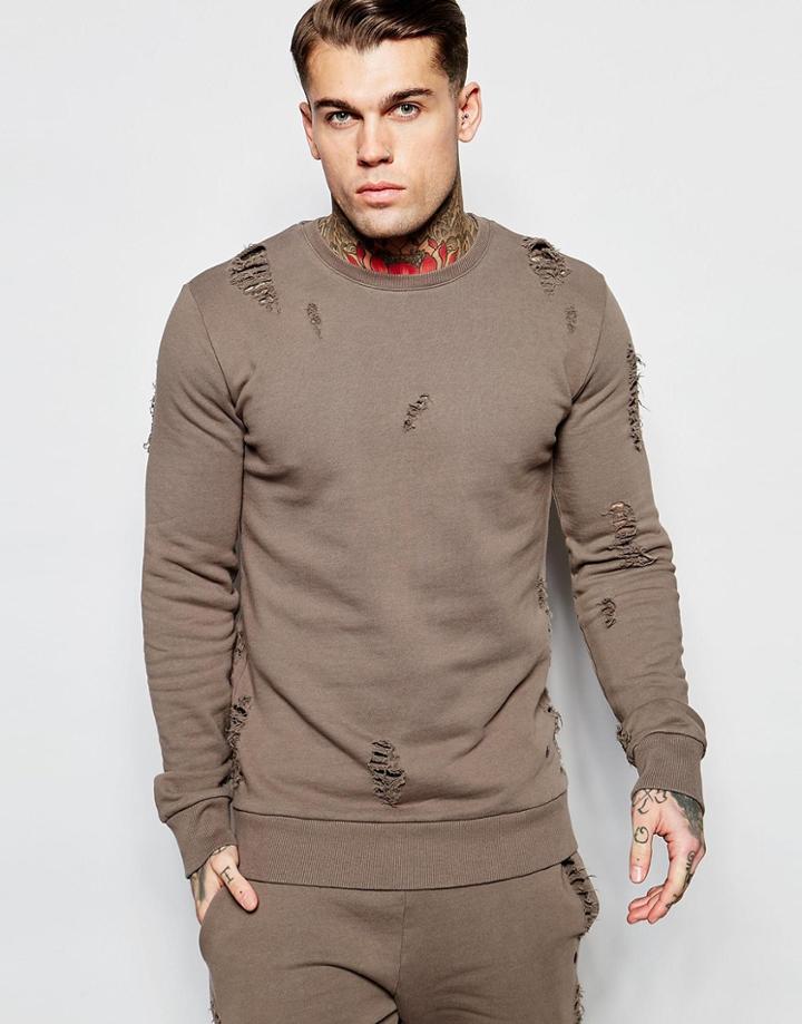 Criminal Damage Distressed Sweatshirt - Mushroom