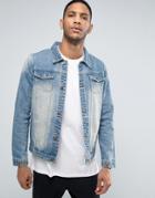 Liquor & Poker Slogan Denim Stitch Jacket Love Hate - Blue