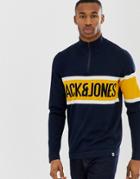 Jack & Jones Core Quarter Zip Logo Pull Over - Navy