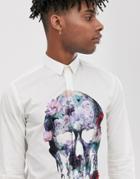 Twisted Tailor Super Skinny Fit Shirt With Skull Print - White