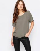 New Look Dip Back Woven Tee - Green