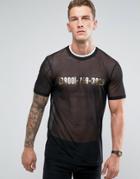 Asos Longline T-shirt In Fine Mesh With Metallic Number Print - Black