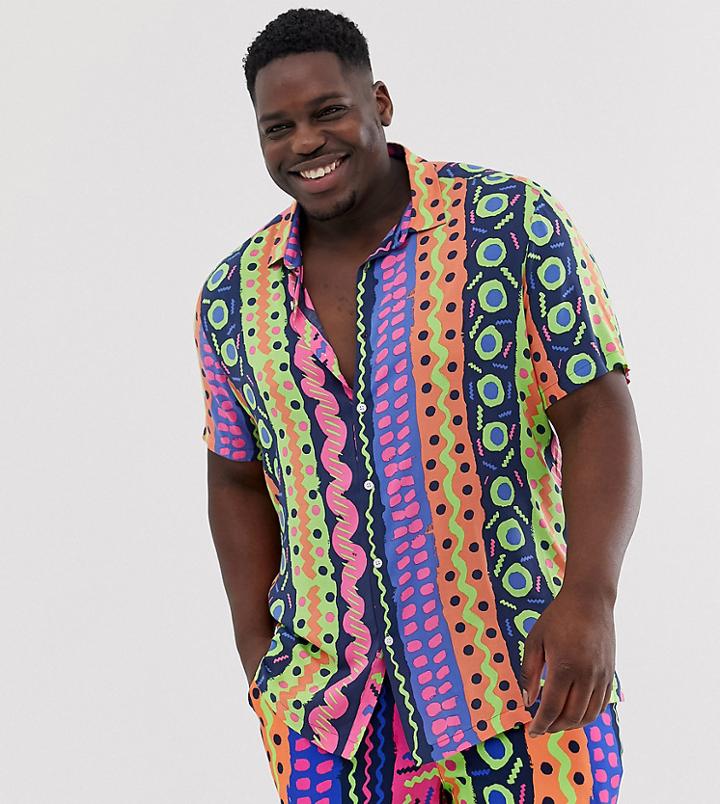 Asos Design Plus Two-piece Regular Fit Shirt With 80's Abstract Print - Multi