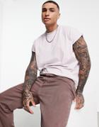 Asos Design Oversized Longline T-shirt With Roll Sleeve In Lilac-purple