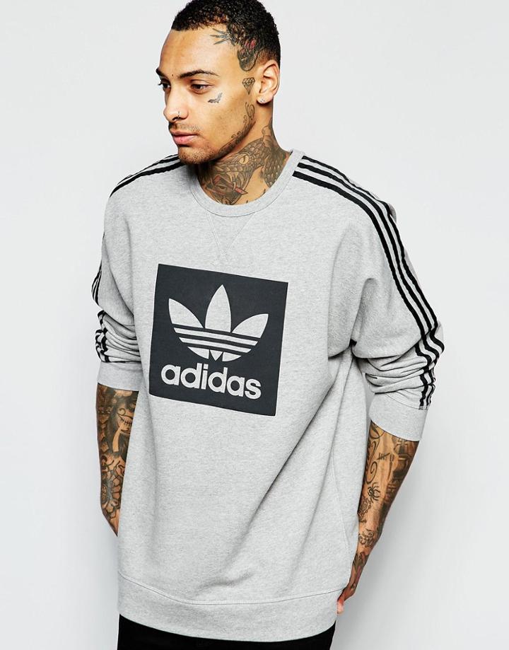 Adidas Originals Sweatshirt With Large Box Logo Aj8092 - Gray