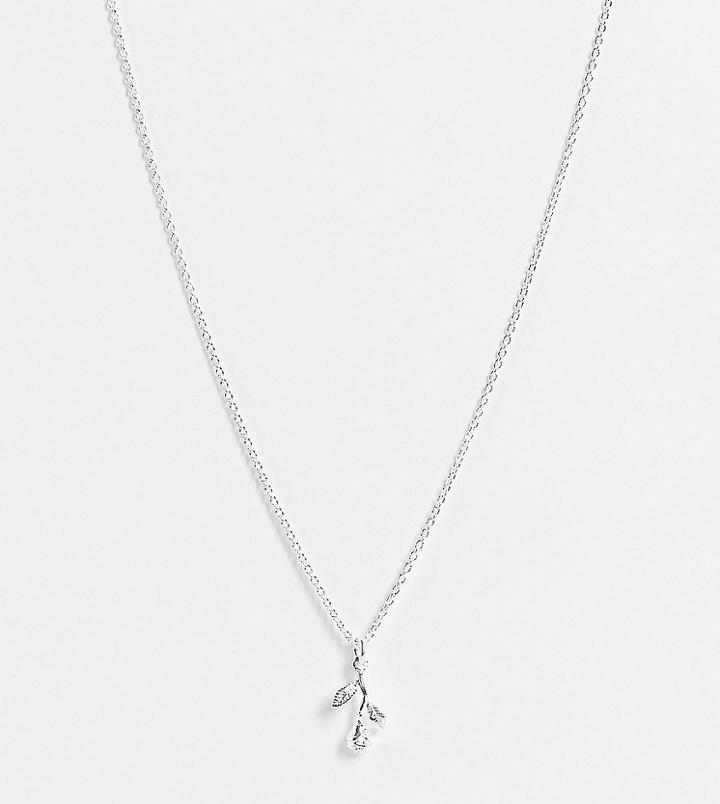 Asos Design Sterling Silver Necklace With Rose Pendant