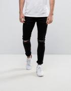 Yourturn Skinny Jeans With Knee Rips In Black - Black
