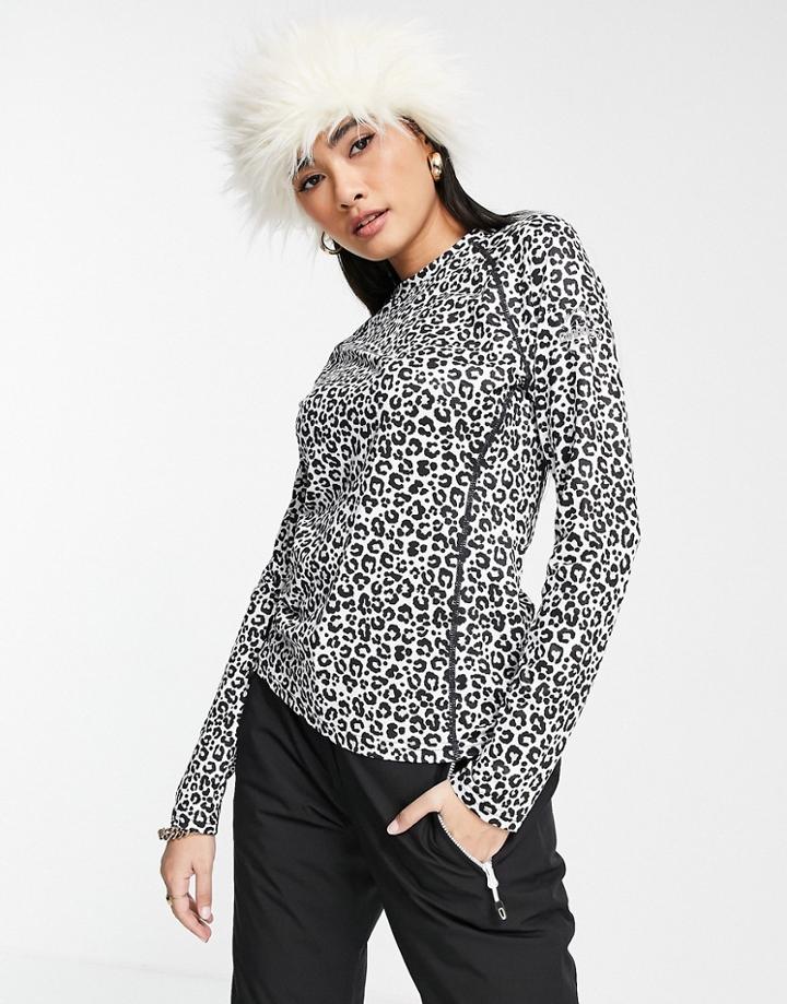 Surfanic Carbondri Cozy Crew Neck Base Layer Snow Leopard Print Top In Multi