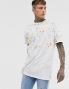 Liquor N Poker Oversized T-shirt With Paint Splatter In White