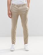 Asos Super Skinny Smart Trousers In Stone Cotton Sateen - Stone