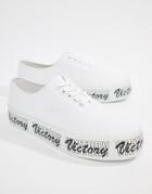 Asos Design Lace Up Plimsolls In White With Chunky Text Print Sole - White