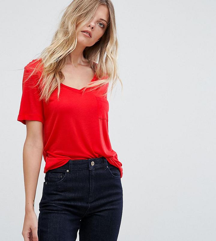 Warehouse Basic V Neck T-shirt - Red