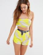 Missguided Feather Print Bandeau Top - Yellow