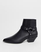 Asos Design Aidan Harness Western Ankle Boots In Black