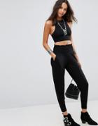Asos Jersey Peg Trousers With Shirred Waist - Black