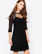 Little Mistress Embellished Tunic Dress With 3/4 Sleeves - Black