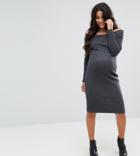 Asos Maternity Knitted Midi Dress With Bardot - Gray