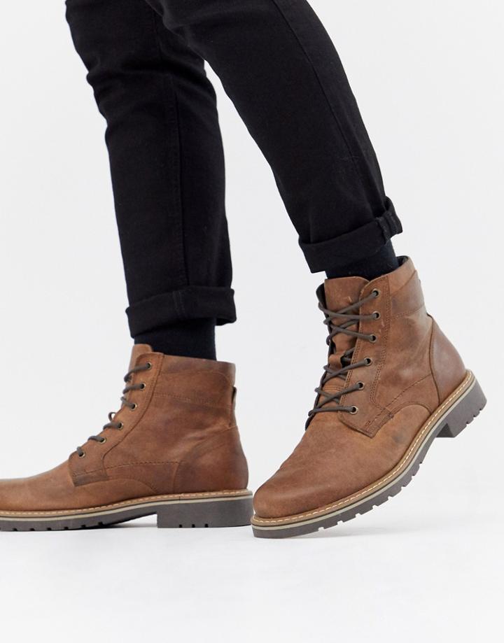 Office Intuition Lace Up Boots In Brown Leather - Brown