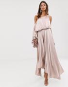 Asos Edition Blouson One Shoulder Dress In Satin - Pink