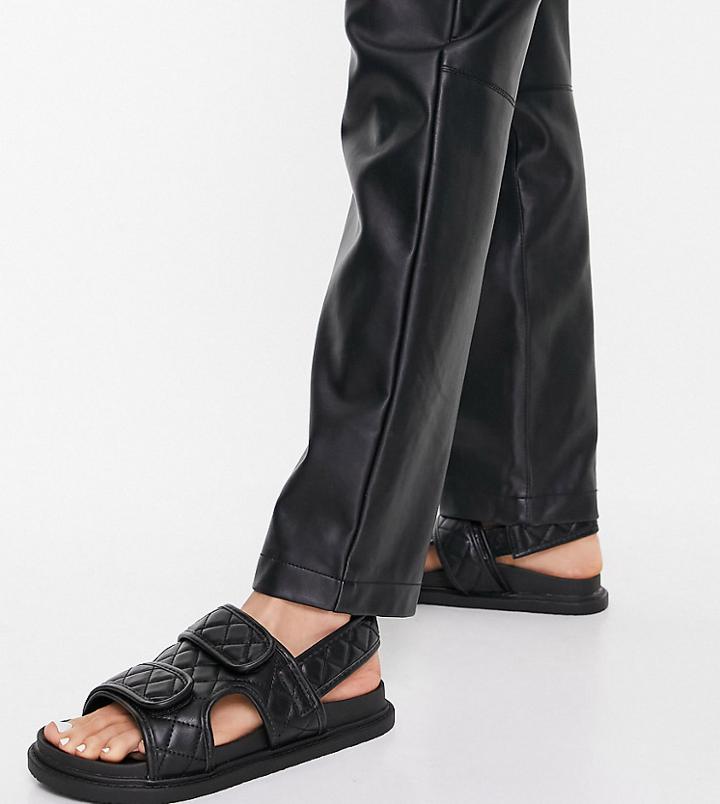 Truffle Collection Wide Fit Quilted Double Strap Flat Sandals In Black