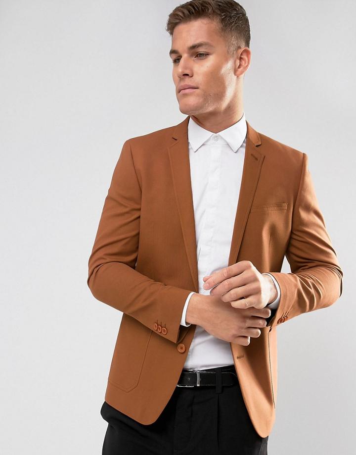 Asos Skinny Blazer In Tan - Brown