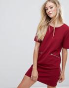 Qed London Shift Dress With Zip Detail - Red