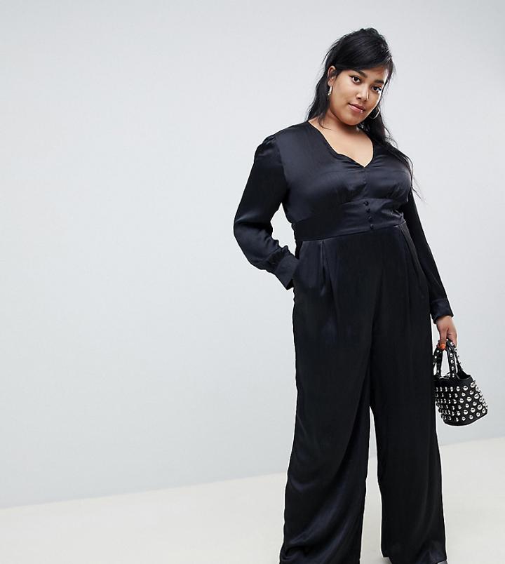 Glamorous Curve Premium Wide Leg Jumpsuit In Luxe Satin