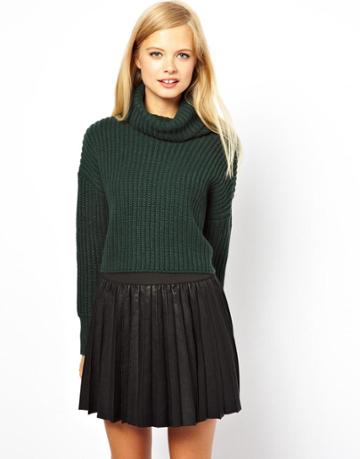 Asos Cropped Sweater With Roll Neck In Chunky Rib