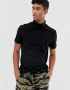 Asos Design Short Sleeve Roll Neck T-shirt In Black - Black