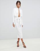 Asos Design Long Sleeve Wrap Shirt Midi Dress-white