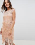 Asos Fringe & Sequin Sheer Midi Dress - Pink