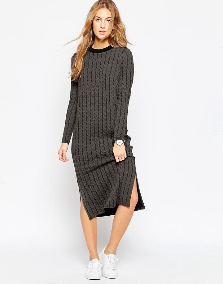 Asos Braid Knit Column Dress - Gray