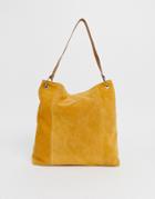 Asos Design Suede Shopper Bag With Ring Detail - Yellow