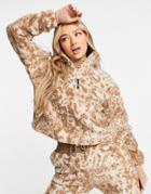 Asos 4505 Ski Borg Long Sleeve Mock Neck Top With Zip-brown