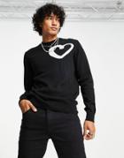 Devil's Advocate Crew Neck Heart Print Knitted Sweater-black