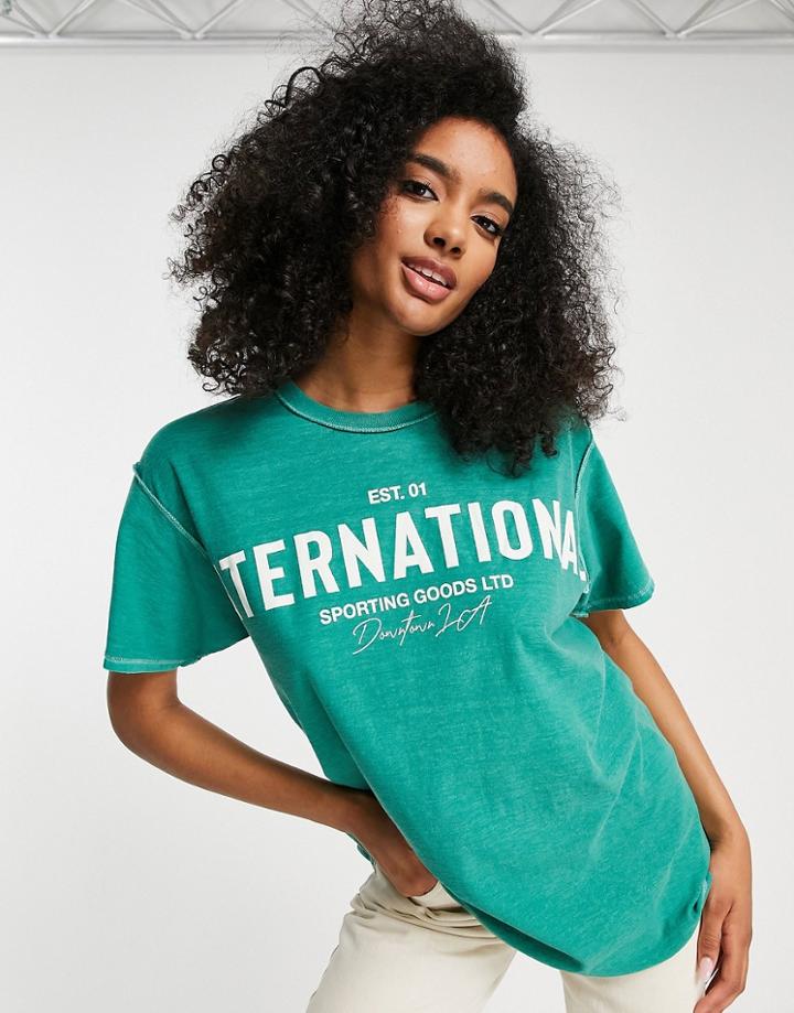 Topshop 'international Sporting' Oversized Tee In Green