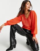Y.a.s. Veneda Volume Sleeve V Neck Sweater In Orange