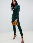 Asos Design Slim Tux Pants In Velvet - Green