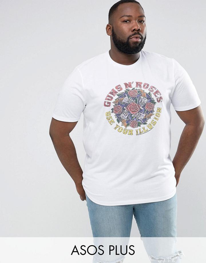 Asos Plus Guns N Roses Longline Band T-shirt - White