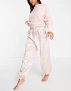 Lost Ink Oversized Supper Fluffy Knit And Satin Sweatpants In Pink
