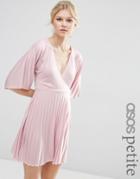 Asos Petite Exclusive Kimono Sleeve Pleated Mini Dress - Blue