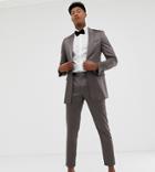 Asos Design Tall Cigarette Suit Pants In High Shine Gunmetal Sateen-gray