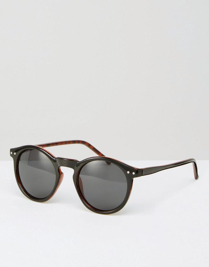 Asos Round Sunglasses In Tort And Black - Black