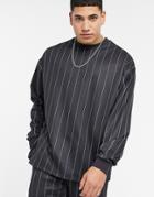 Asos Design Two-piece Oversized Poly Tricot Sweatshirt With All Over Stripes-black