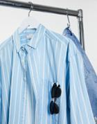 Asos Design 90s Oversized Shirt In Blue Oxford Stripe-blues