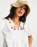Violet Romance Peter Pan Collar Blouse With Floral Embroidery In White