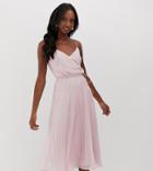 Asos Design Tall Pleated Cami Midi Dress With Drawstring Waist-pink