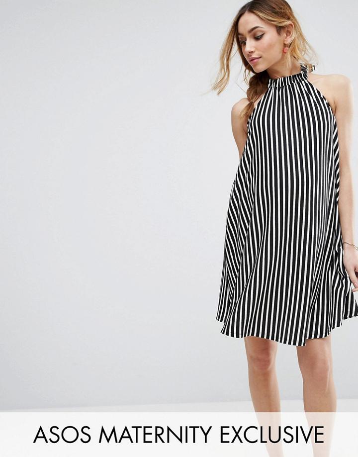 Asos Maternity Halter Neck Swing Dress In Stripe - Multi
