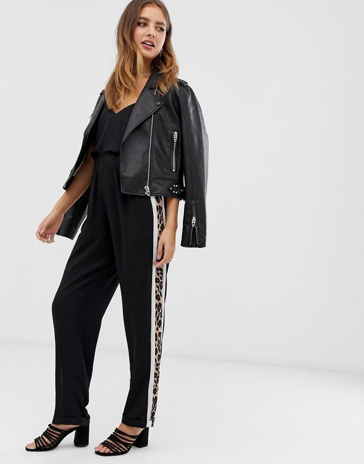 Brave Soul Kiss Pants With Leopard Side Stripe - Black